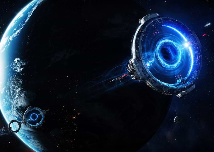 Sci-fi space station near planet