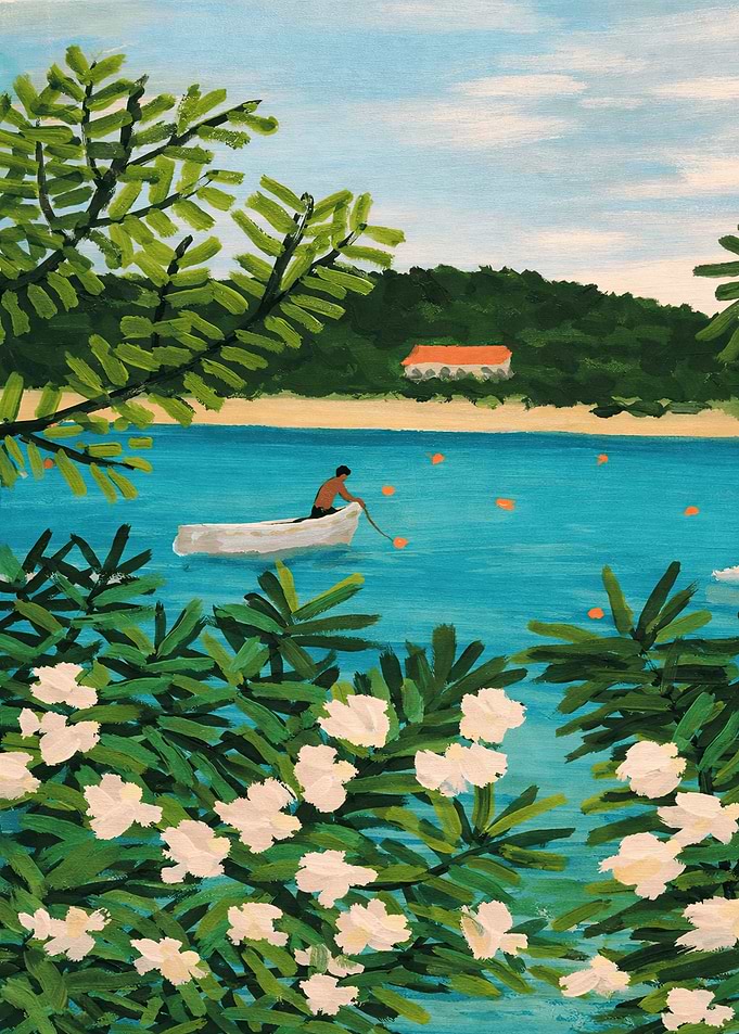 Man in Boat on Tropical Water