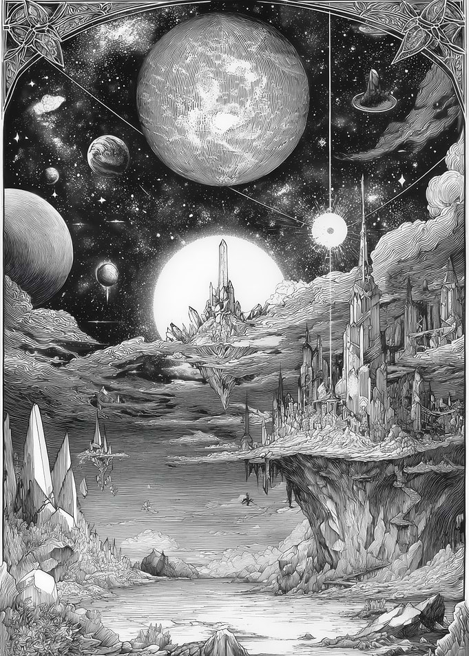 Surreal Alien Cityscape with Planets