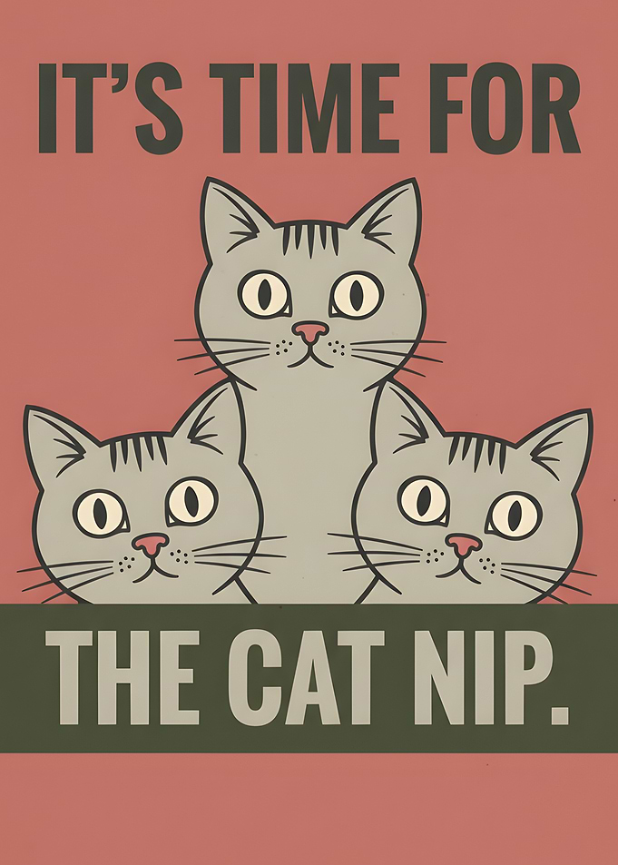 It's Time For The Cat Nip Funny Three Cats and Catnip Text