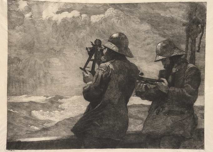 Sailors Navigating with Sextant