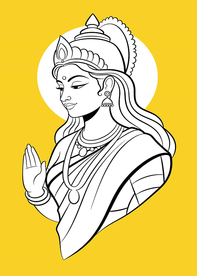 Goddess Durga in Outline