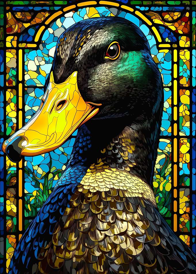 Mallard Duck in Stained Glass Style