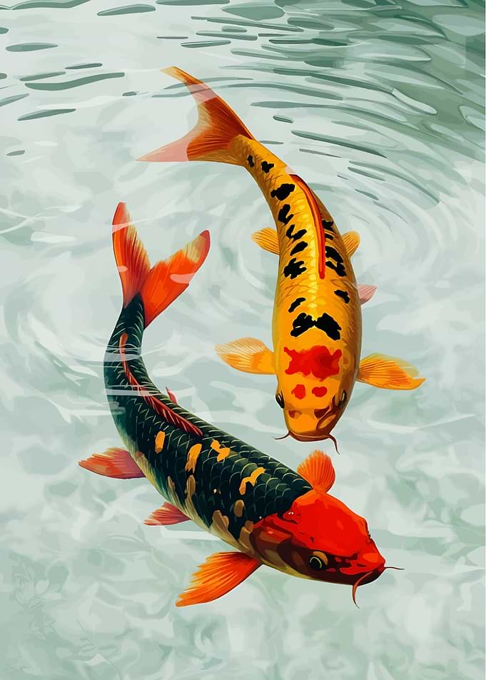 Two Koi Fish Swimming in Water