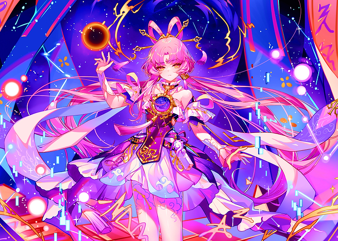 Anime Girl with Pink Hair and Cosmic Background