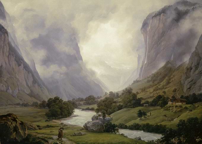 Majestic Mountain Valley Landscape Painting
