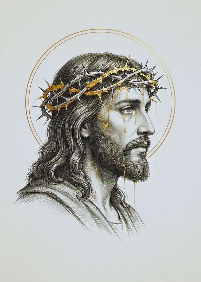 Kintsugi Crown of Thorns — Golden Halo Portrait of Christ