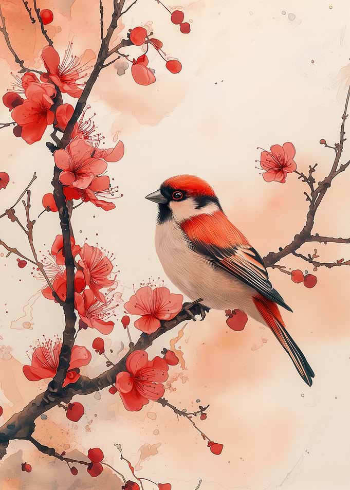 Bird on a blooming branch