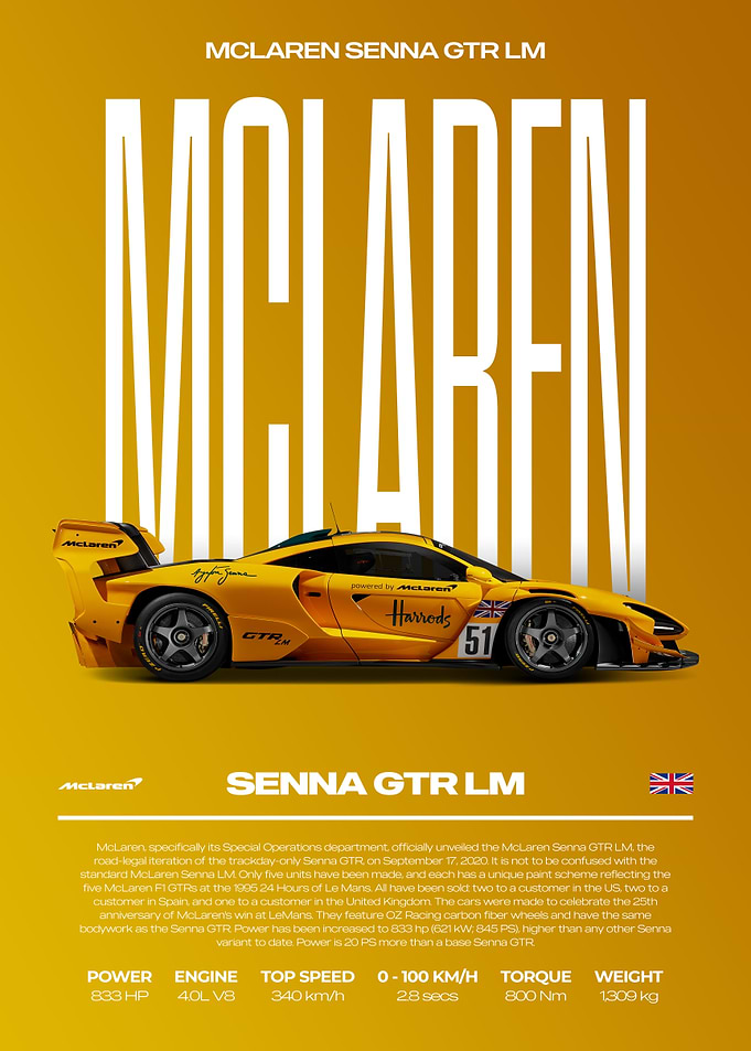 McLaren Senna GTR LM Car Poster