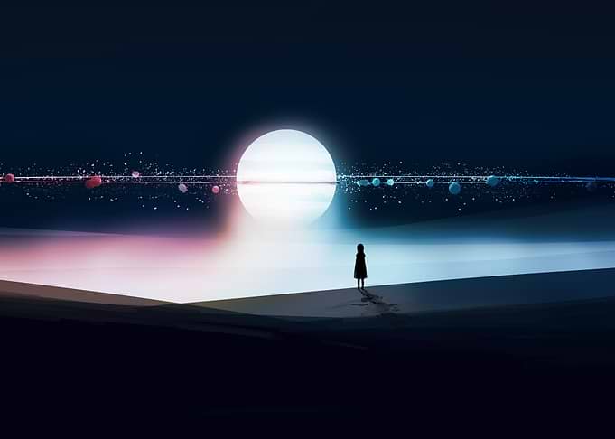 Child gazing at celestial ring