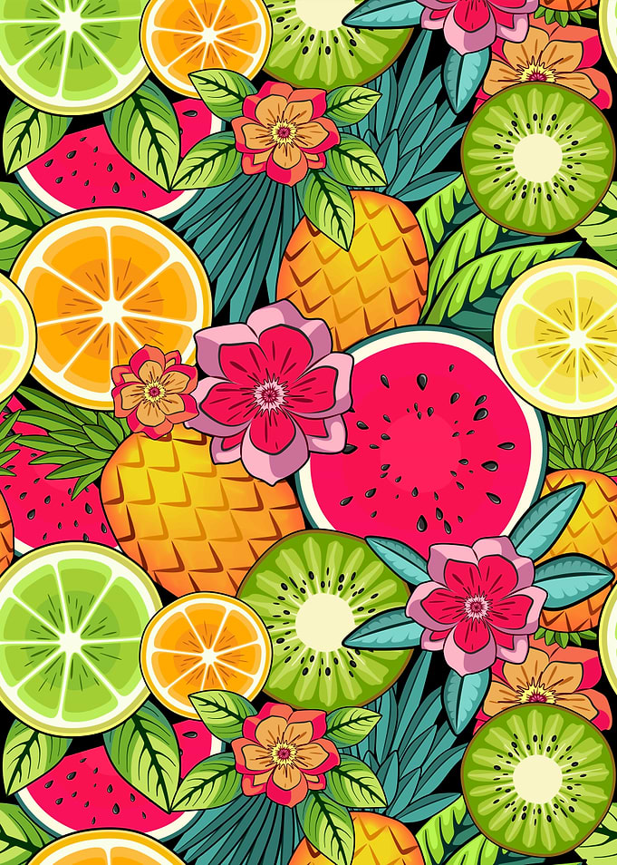 Tropical Fruit and Flower Pattern
