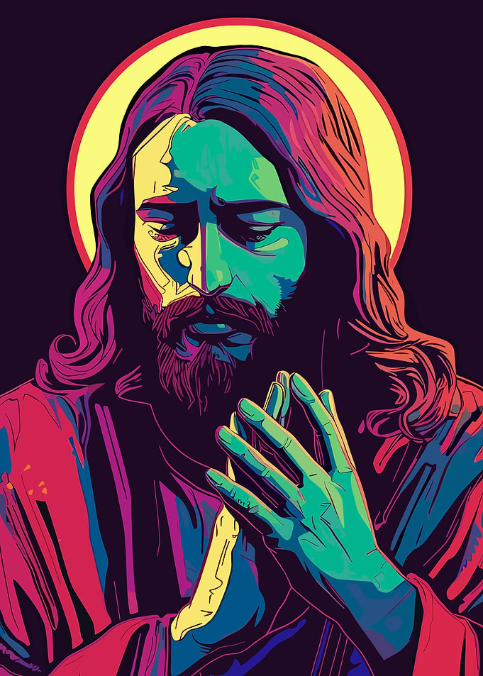 Jesus Praying with Halo
