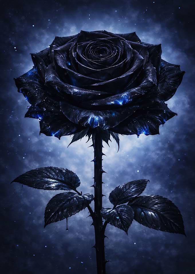 Iridescent black rose in bloom