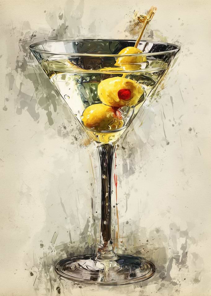 Martini with Olives Watercolor