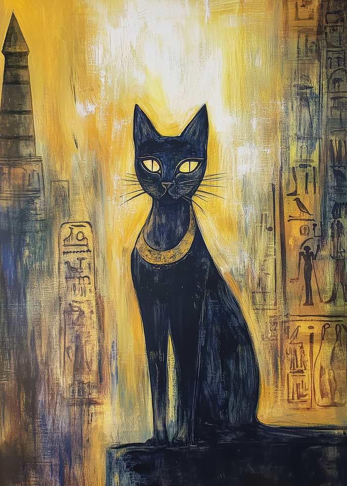 Egyptian Black Cat Painting