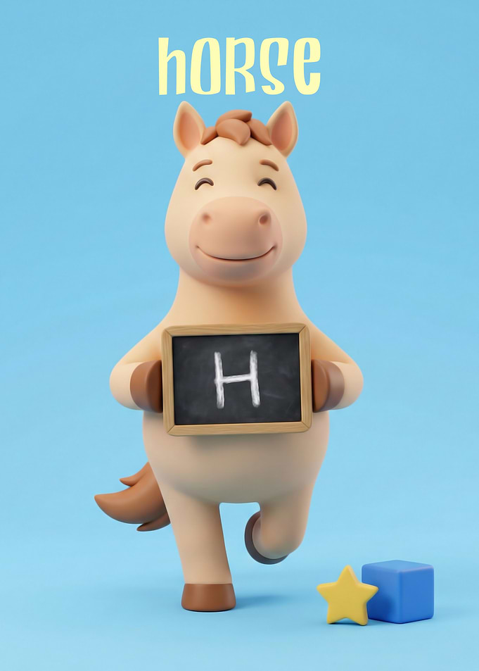 Cute Horse Holding Letter H