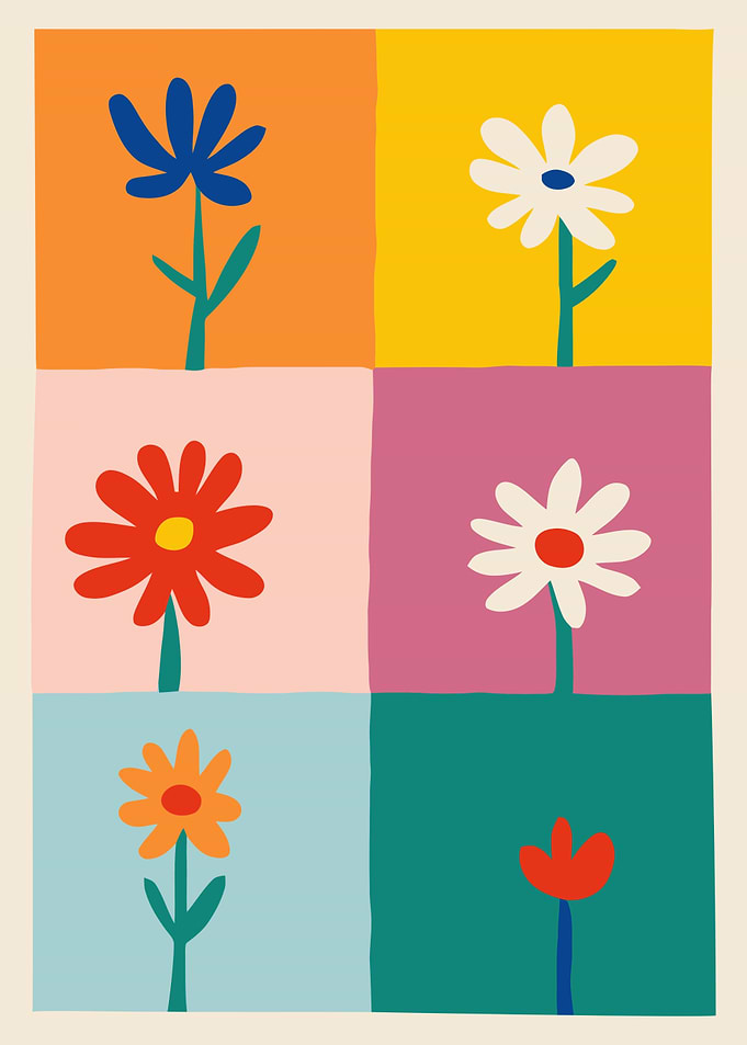 Colorful Abstract Flowers in Blocks