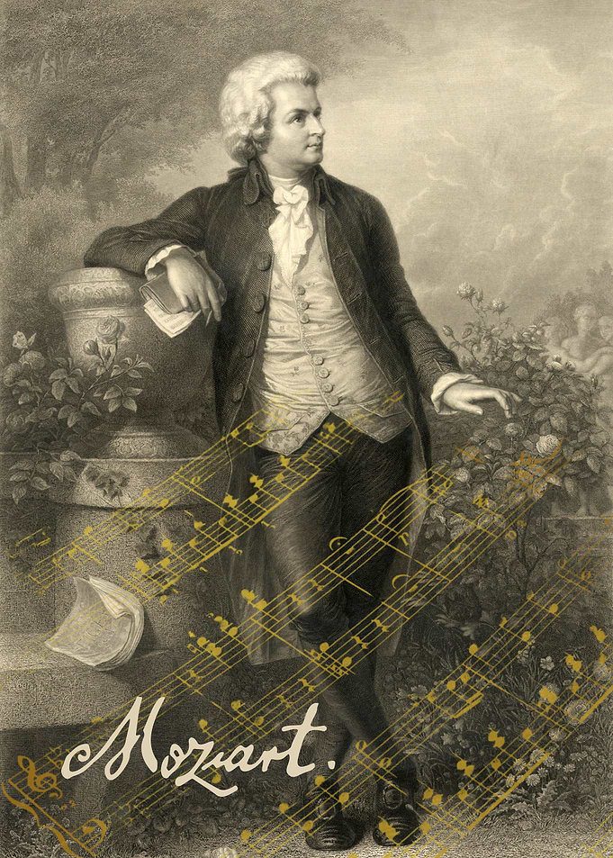 Portrait of Mozart with Musical Notes