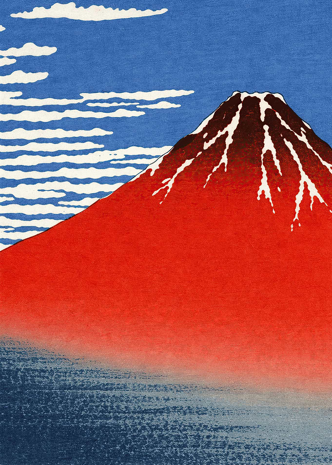 Red Mount Fuji with Clouds