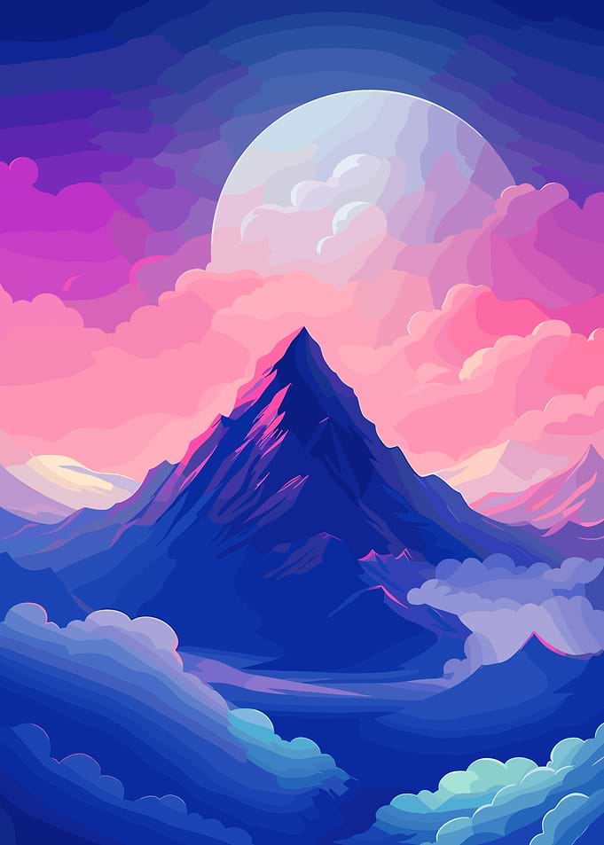 Surreal Mountain Landscape with Moon