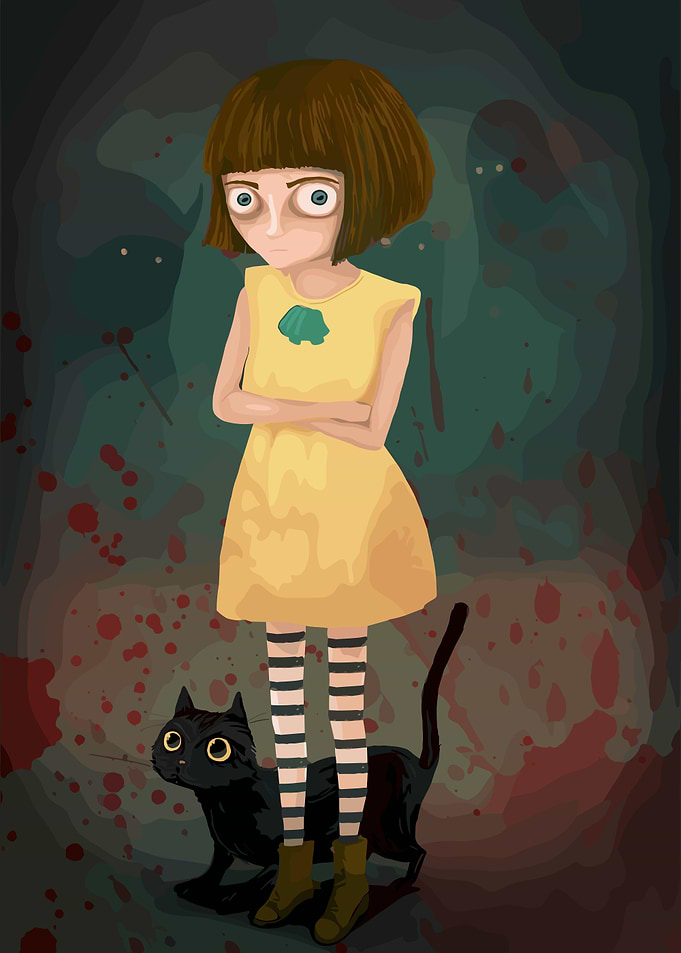 Girl with Black Cat