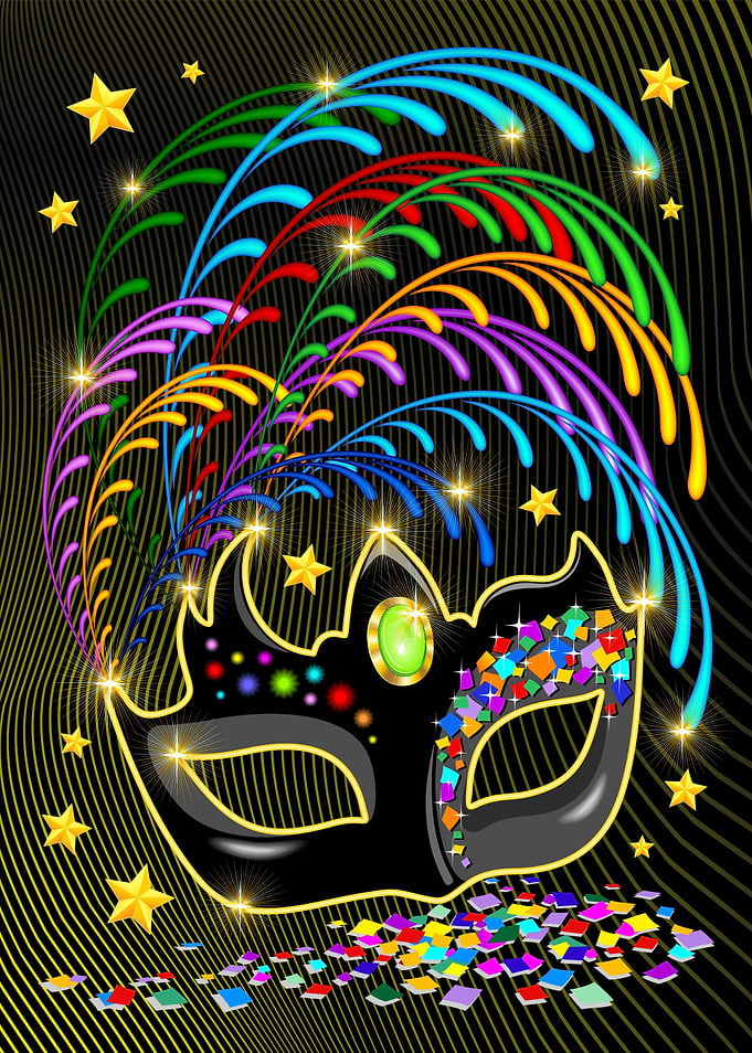 Mardi Gras Carnival Mask with Fireworks