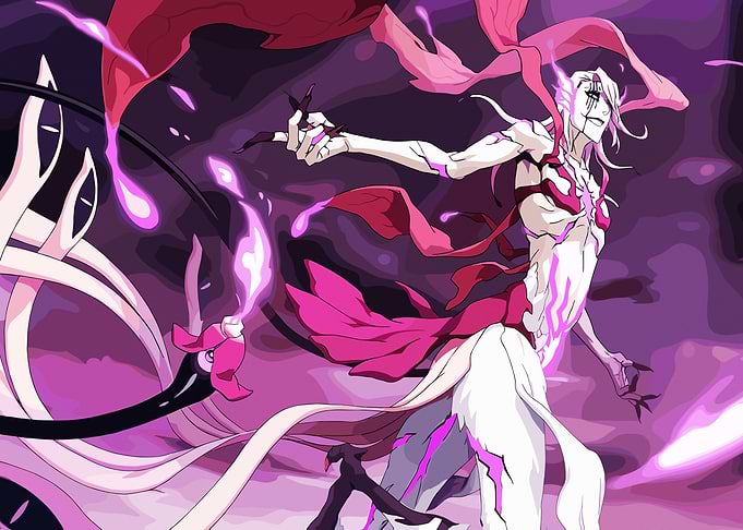 Anime character with pink and purple energy