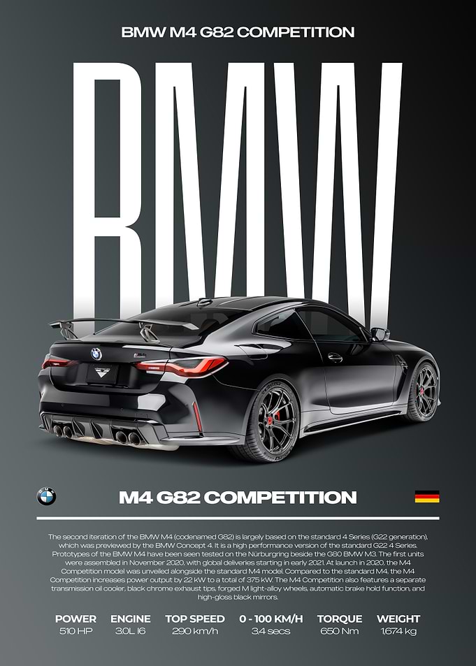 BMW M4 G82 Competition Car Poster