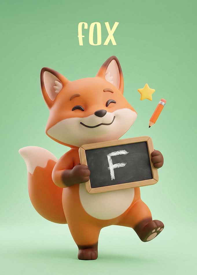 Cute Fox Holding a Board Letter F