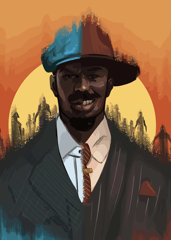 Man in a Split Hat and Suit
