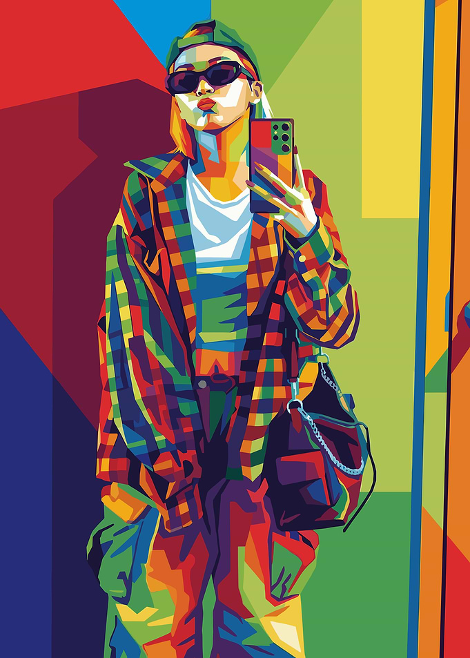 Pop Art Chaewon Selfie with Plaid Jacket