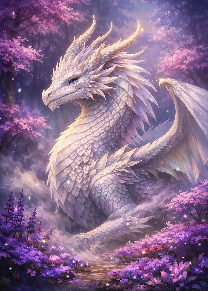 Majestic dragon in enchanted forest
