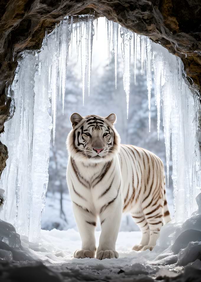 White Tiger in Icy Cave