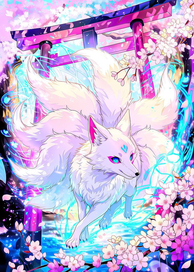 Mythical Nine-Tailed Fox by Torii Gate