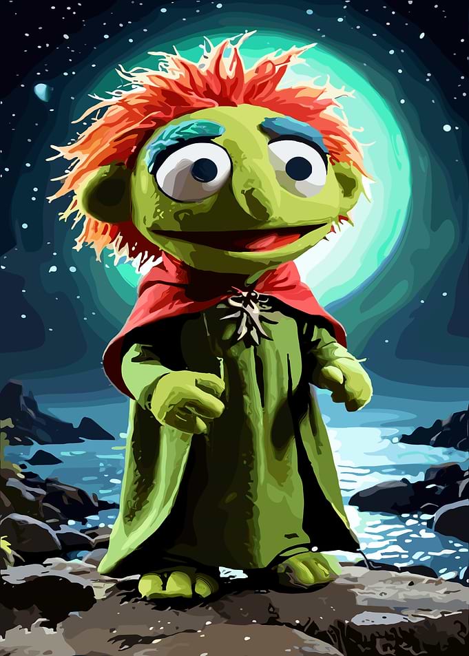 Green Puppet in a Red Cape
