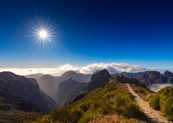 Sunlit Mountain Path Above Clouds, Pico do Arieiro