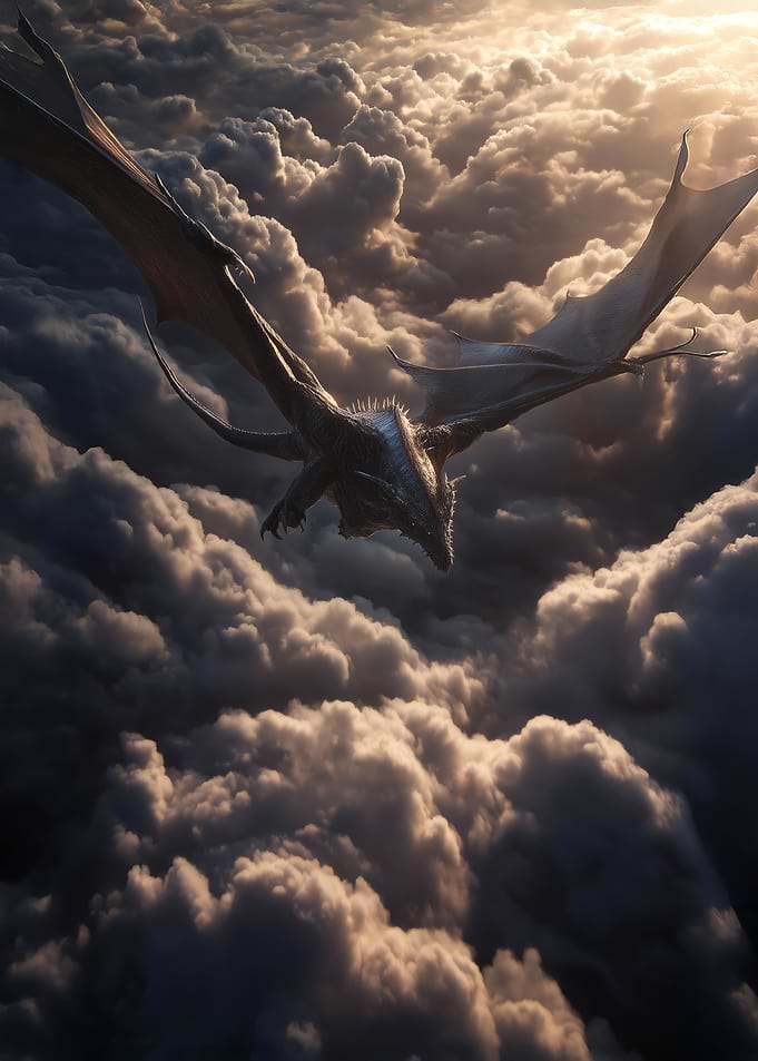 Dragon Flying Through Clouds