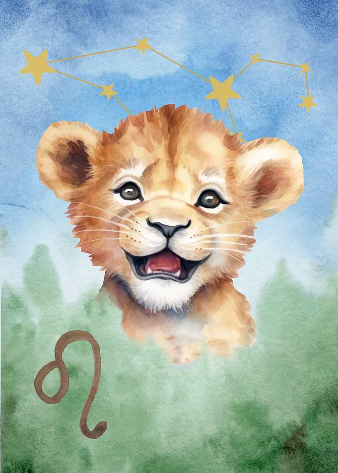 Cute Lion Cub with Leo Constellation