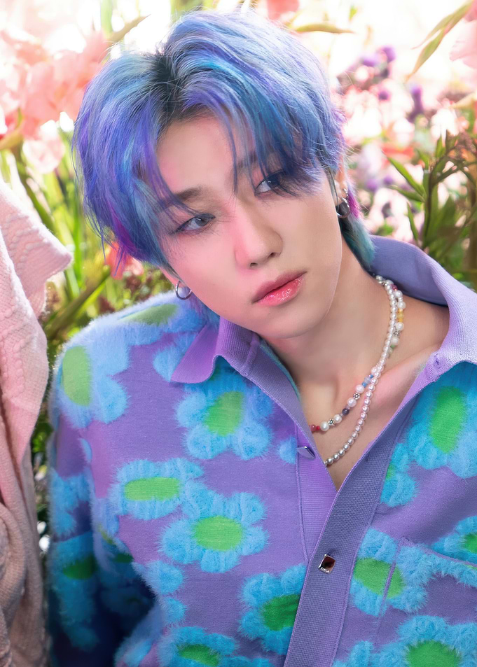 J hope K-Pop Idol with Blue Hair and Floral Shirt