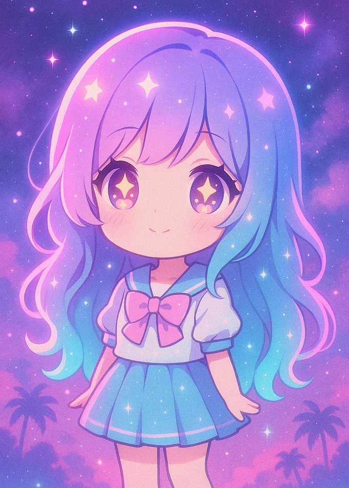 Cute Anime Girl with Galaxy Hair