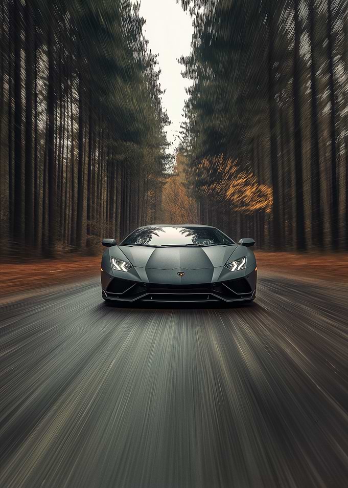 Gray Sports Car Driving Through Forest