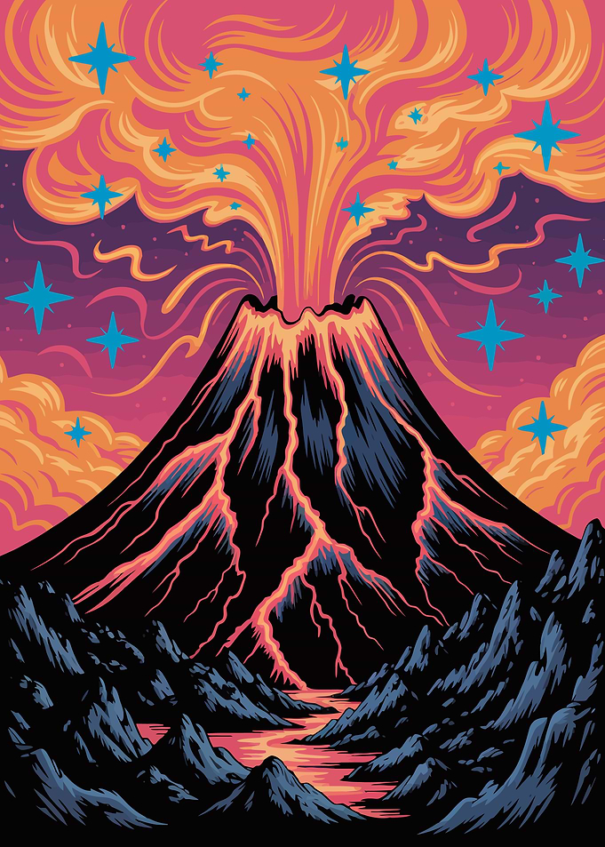 Volcano Eruption with Stars