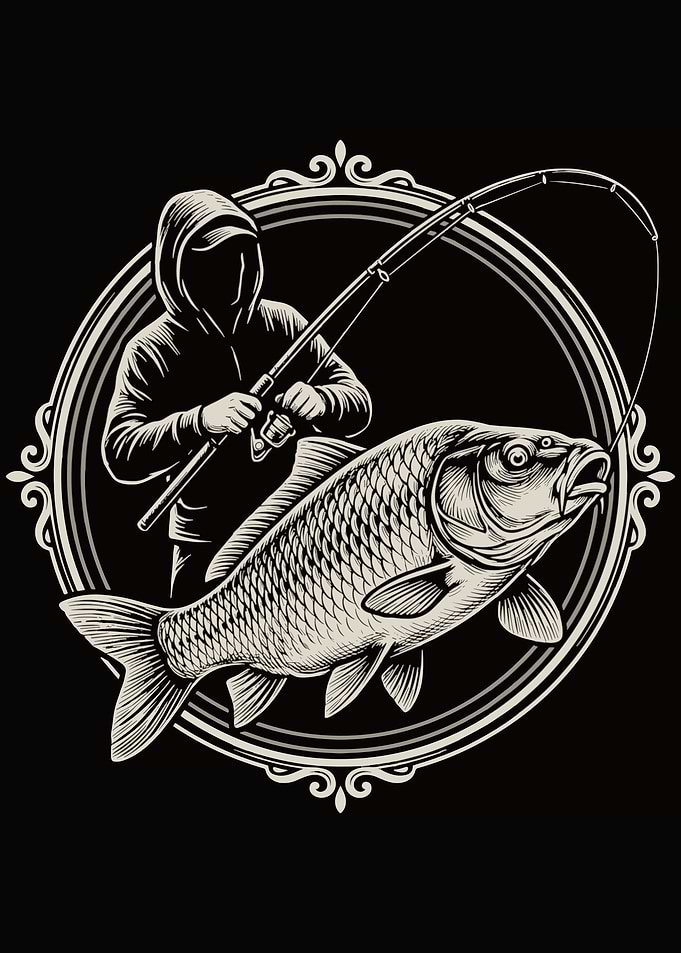 Fisherman with Carp in Ornate Frame