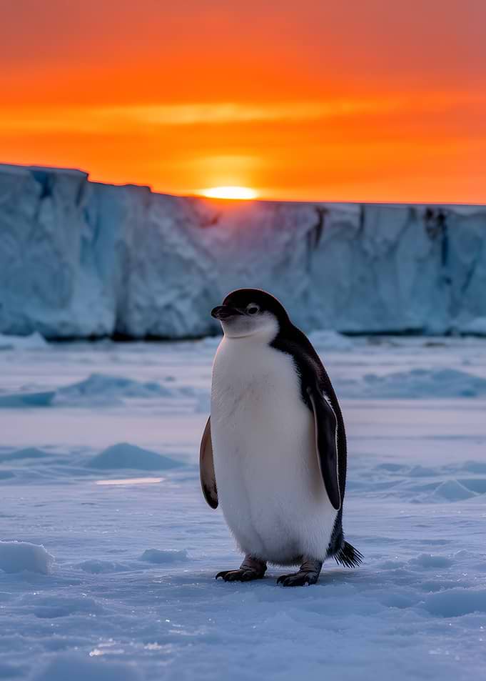 Penguin in Antarctic Sunset