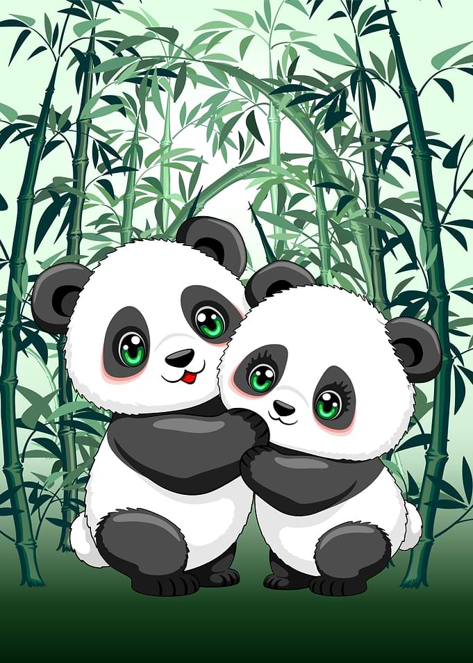 Two Cute Pandas in Bamboo Forest