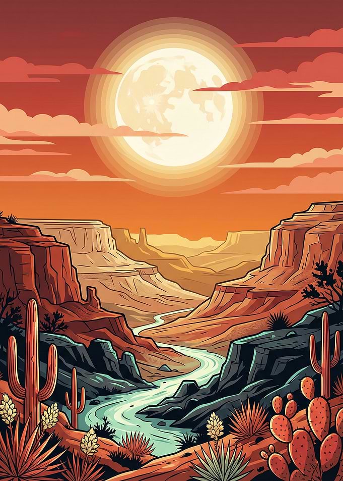 Desert Canyon Sunset with Moon
