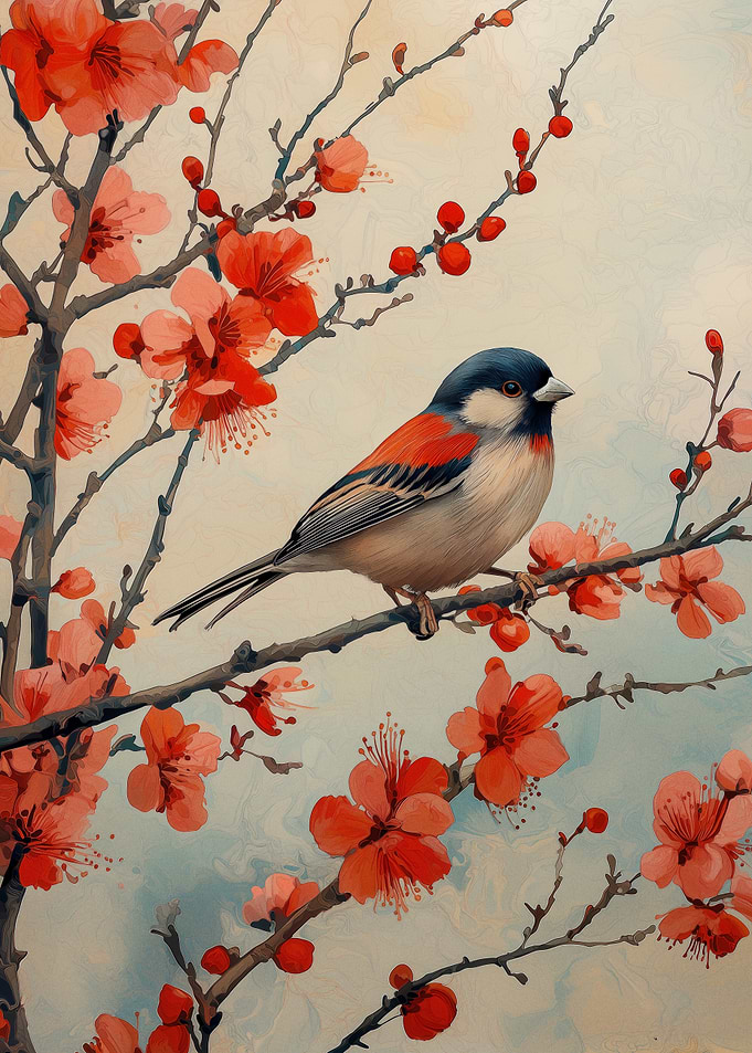 Bird on a blooming branch