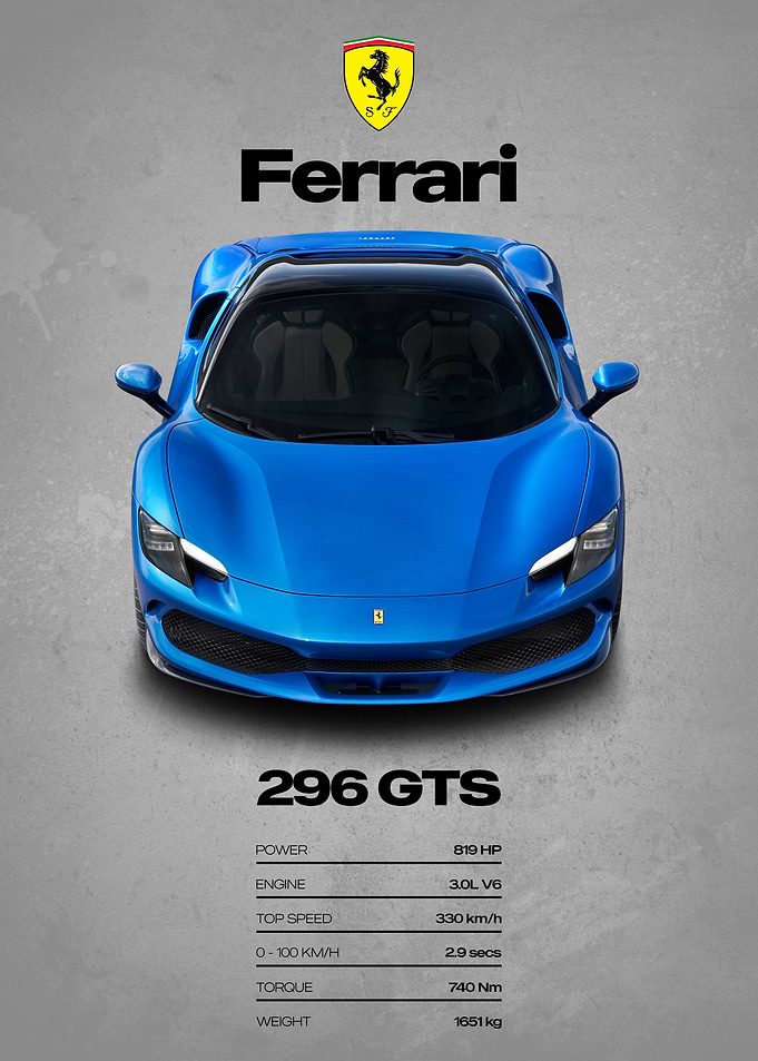 Ferrari 296 GTS Car Poster