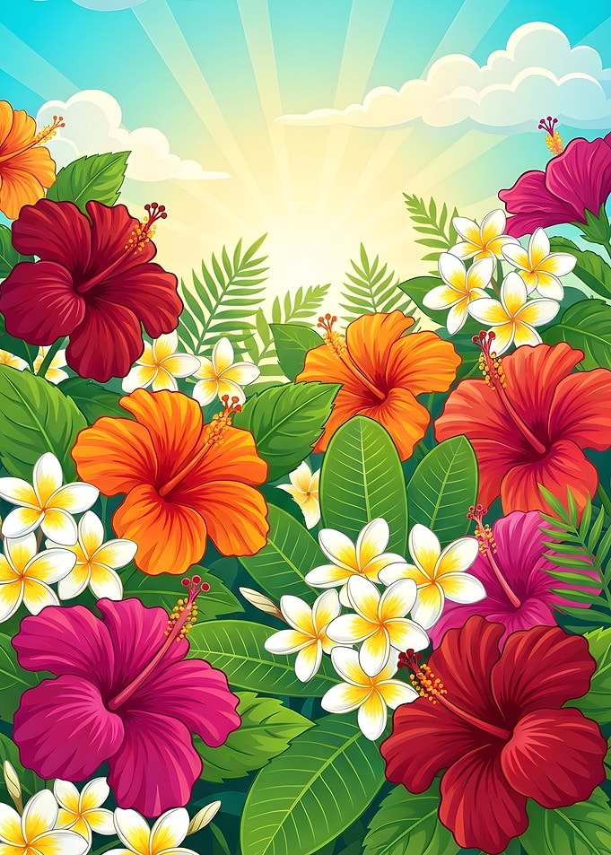 Tropical Hibiscus and Plumeria Flowers