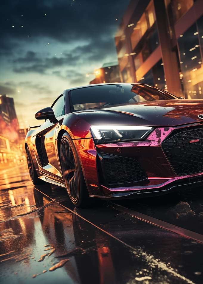 Audi R8 on Wet City Street